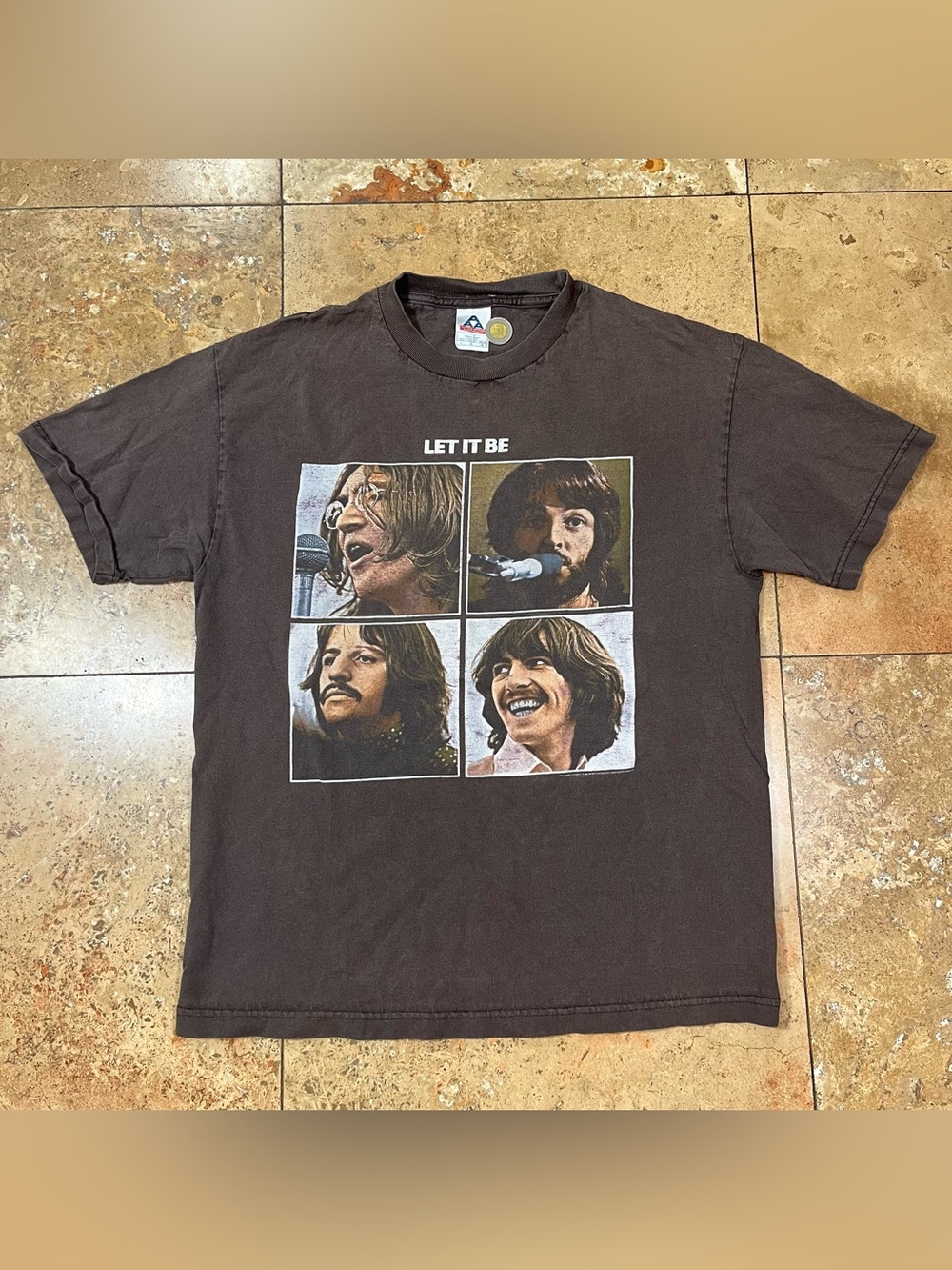 Vintage The Beatles Let It Be Apple Corps Brown Faded Band T Shirt AAA Large